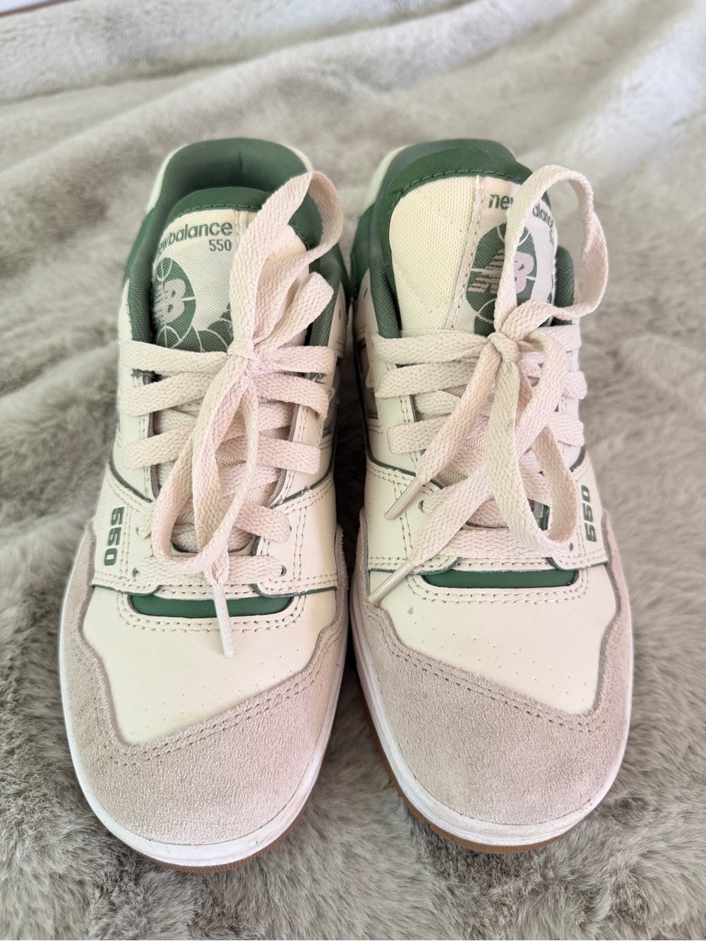 New Balance 550 Cream and Green Retro Sneakers